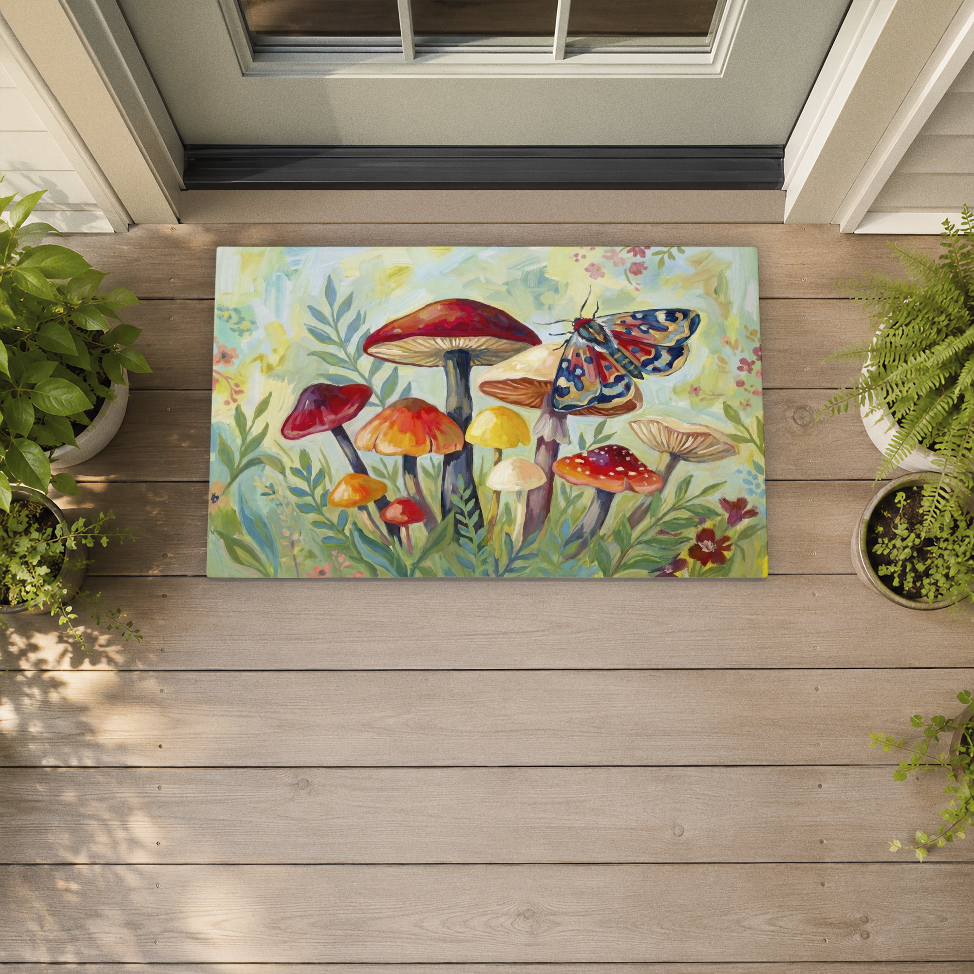 Stupell Industries Autumnal Mushrooms & Butterfly Printed Outdoor Door Floor Mat, design by Imagine It Images