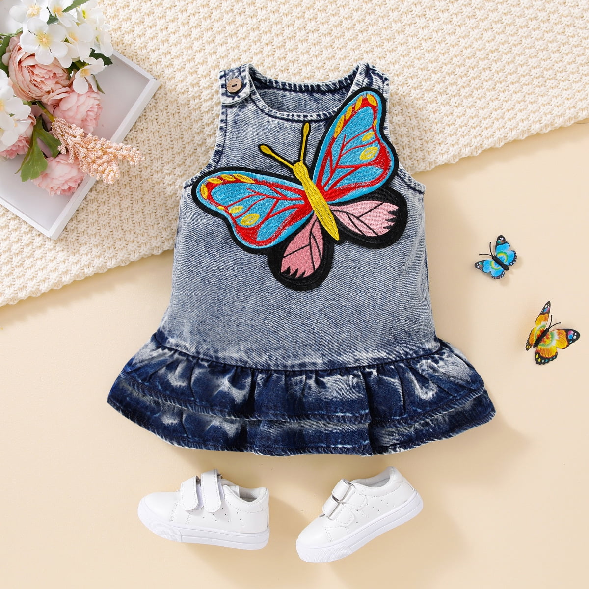 denim dress with butterfly Butterfly Denim Mini Dress - Denim