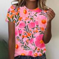thumbnail image 2 of QTOCIO Hauts d'Été pour Femmes, Hauts Grande Taille pour Femmes, T-shirt à Manches Courtes à Col Rond Imprimé Floral Style Vacances pour Femmes, 2 of 5