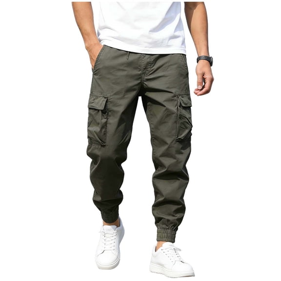 MaFYtyTPR Mens Cargo Pants Plus Size Fashion Solid Color High Waisted Straight Leg Streetwear Multi Pockets Cargo Pants A-Army Green L