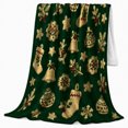 thumbnail image 2 of Christmas Stockings Bells Wreaths and Holly on Green, Festive Folk Art Style for Holiday Lovers, Warm Flannel Blanket for Living Room and Family Room, Christmas Gift, Home Decor, 2 of 9