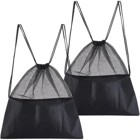 2Pcs 13"x 13" Mesh Drawstring Bag Sports Equipment Backpack Durable Mesh Single Ball Backpack Small Gym String Satchel