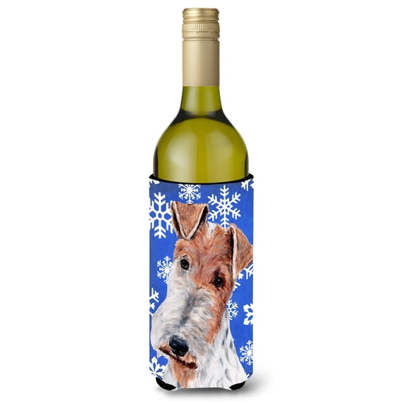 Wire Fox Terrier Winter Snowflakes Wine Bottle Hugger