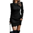 thumbnail image 3 of Women Sweater Short Elegant Long Sleeve Crew Neck Slim Fit Dressy Fall Winter Mini Knit Dresses Black XXL, 3 of 7