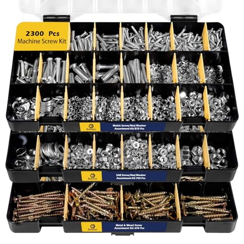 2300 Pieces Hardware Assortment Kit - Metric & SAE Machine Screw Assortment Kit with Assorted Nuts, Bolts, and Washers (3 Trays)$$other