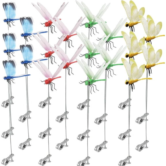 20 PCS Dragonfly Clips for Bugs Repellent Outdoor, 3D Artificial Dragonfly Hat Clips Garden Decor, Dragonfly Clips to Keep Bugs Away Fly Scare Devices for Indoor Outdoor (4 Color Set)