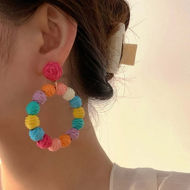 Xihbxyly Pendientes de Ratán, Diseño de Aro Bohemio Ligero, Joyería Llamativa de Paja Tejida a Mano, Accesorio de Playa Único, Perfecto para Fiestas de Verano, Idea de Regalo para Mujer, Realza La Mo