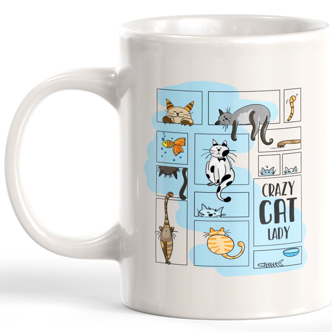 Cup Mug and Coaster Gift Set Crazy Cat Lady Dotty Dog Dance Food WTF Shopping 