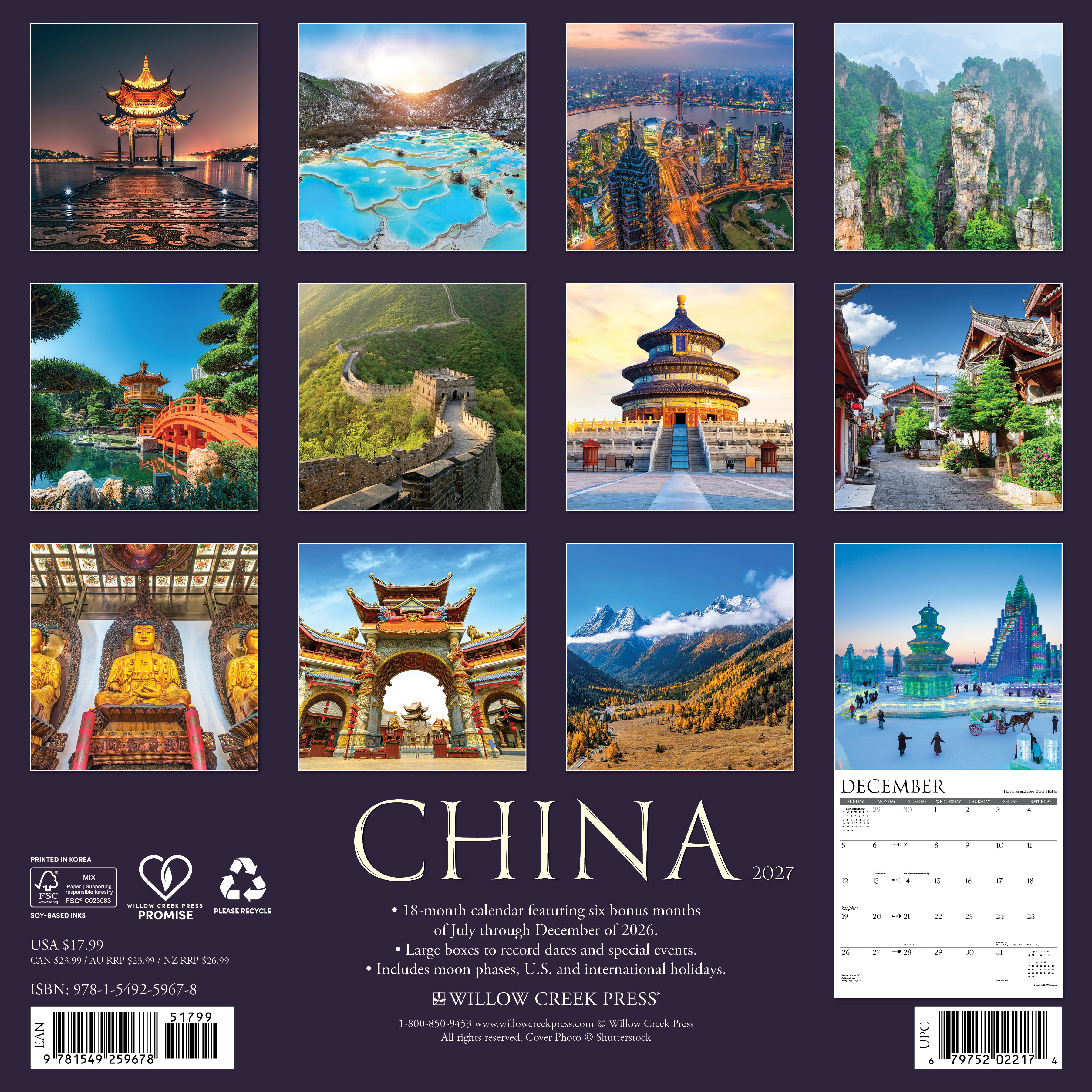 Willow Creek Press, China 2027 Wall Calendar