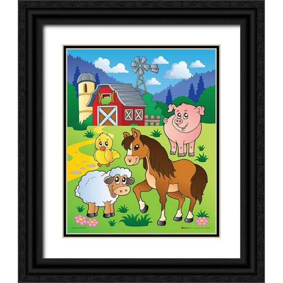 Viskova, Klara 26x31 Black Ornate Wood Framed with Double Matting Museum Art Print Titled - Animals on the Farm