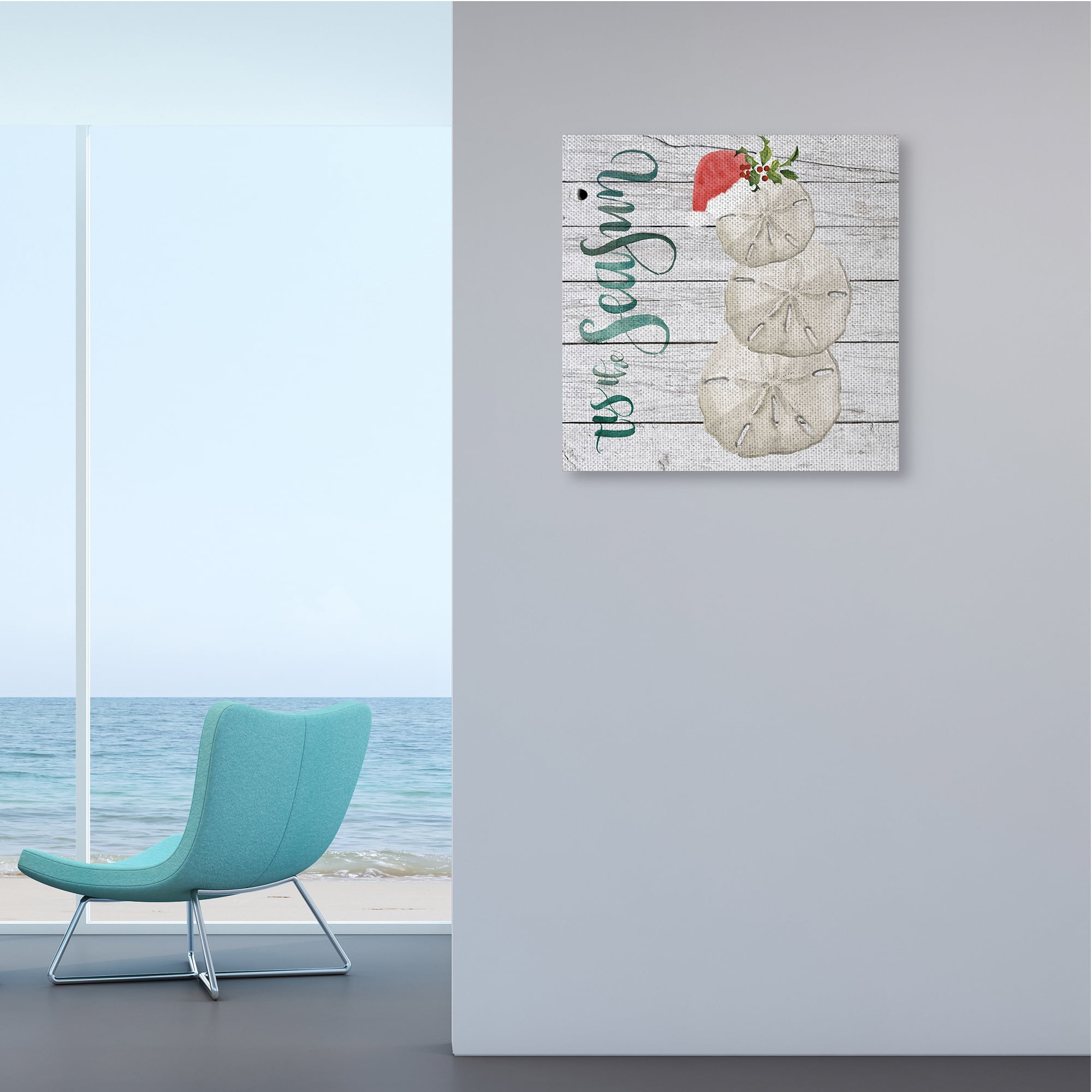 Stupell Industries Tis the Sea Sun Phrase Christmas Sand Dollars Nature Painting Gallery Wrapped Canvas Art Print Wall Art, 24 x 24