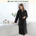 thumbnail image 5 of PAVILIA Plush Fleece Robe for Women, Soft Cozy Long Bathrobe with Satin Waffle Trim, Warm Lightweight Spa Robe, Housecoat with Pockets & Tie Belt, Black, S/M, 5 of 10