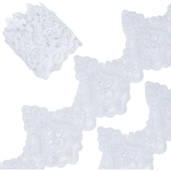 3 Yards 5 Inch White Inelastic Embroidery Trims Polyester Lace Trim Embroidered Flower Ribbon Bead Wave Pattern Ribbons for Sewing Craft Curtain Tablecloth Slipcover Bridal DIY Cloth Decor for DIY