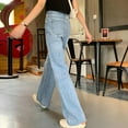 thumbnail image 3 of Women High Waist Drop Jeans Wide Leg Loose Straight Pants Summer Ladies Sty Blue Demin Trousers, 3 of 4
