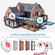 Wireless Caregiver Pager with 3 SOS Call Buttons,life Alert System for Elderly Patient - 2 Receiver+2 Neck Hanging Button+1 Watch Button