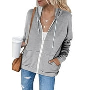 Sidefeel Ladies Hoody Sweatshirt Lightweight Comfy Zip-Up Hoodie Active Solid Color Stretchy Pullover Tops L 12-14