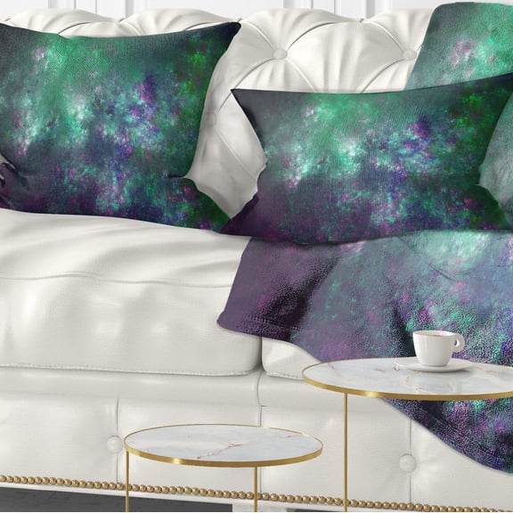 Designart Green Starry Fractal Sky - Abstract Throw Pillow - 12x20