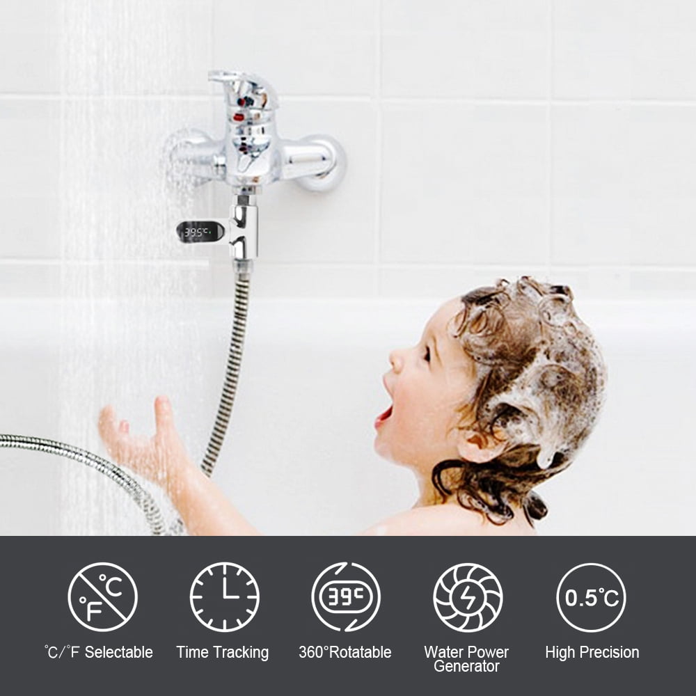 Shower Thermometer,Led Digital Display 360°Rotating Screen Baby Bath Water  Power Support Fahrenheit Celsius Home Bathroom Kitchen Water Bath