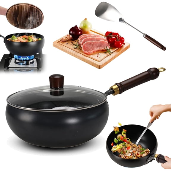 KANOHENO 9/11in Uncoated Thick Iron Pot,Uncoating Cast Iron Pan,Multifunctional Non-Stick Casserole for Kitchen Cooking Frying