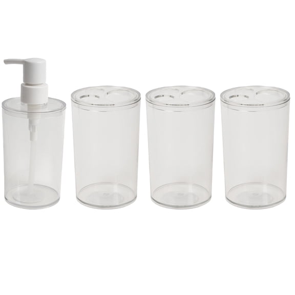 Koomade Clear Plastic 3 Toothbrush Holders 1pc Soap Dispenser Bathroom Organization Set