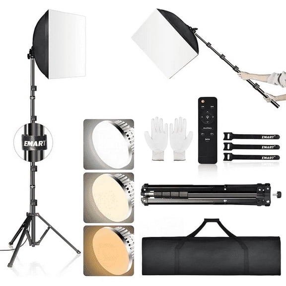 EMART 16×16" Professional Softbox Lighting Kit with Remote Control, 85W Dimmable LED 3000 to 6000K Adjustable Color Temperature for Studio, Photography, YouTube, Live Streaming
