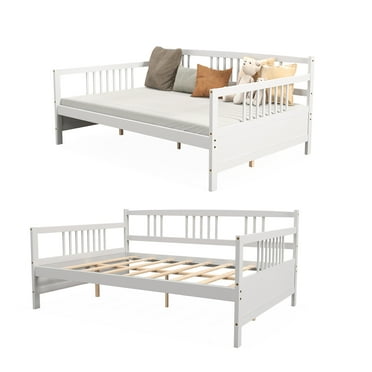 Coelon Full Size Daybed Frame, Home Solid Wood Couch & Sofa Bed, Wood Slats Support Platform Bed White