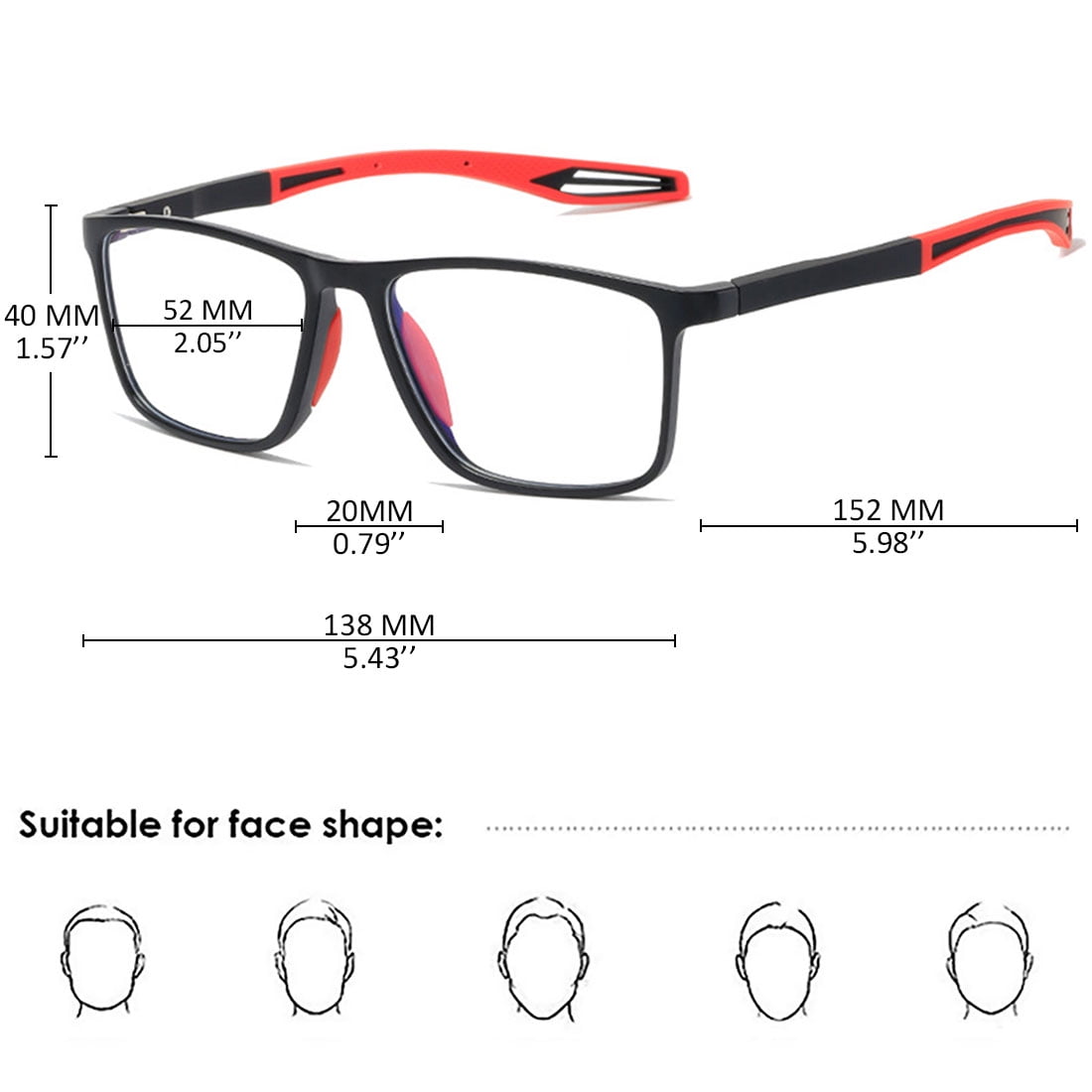 KOOSUFA Mens Blue Light Blocking Glasses Ultra Lightweight TR90 Stylish Eyewear Eyeglasses with Spring Hinges for Sport Computer Working Reading Gaming Black red