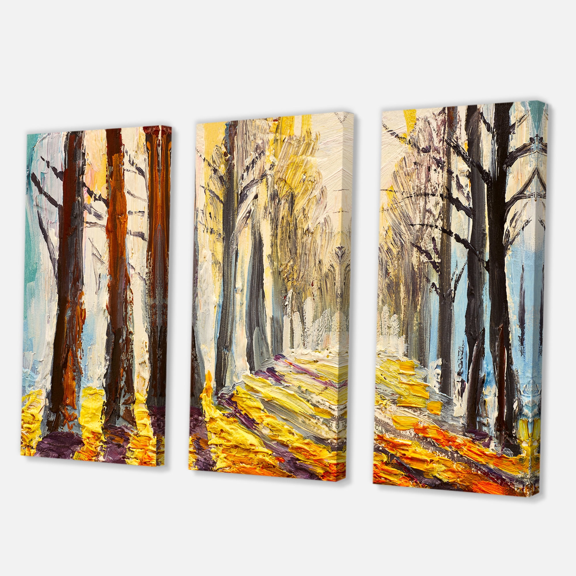 Designart ' Morning Glow Through The Autumn Trees ' Lake House Canvas Wall Art Print