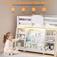 thumbnail image 4 of Low Loft Bed Twin Size with LED Lights and Montessori Storage Bookshelf, Twin Loft Bed Frame with Secret Play Space, Toy Box, Safety Guardrails and Stairs, Wood Twin Beds for Boys/Girls,White, 4 of 9