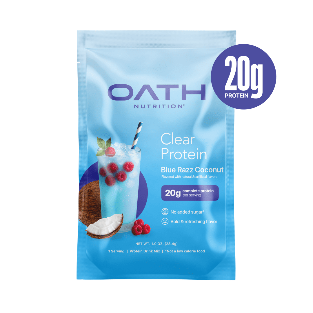 OATH Clear Whey Protein Isolate Powder, Blue Razz Flavor, Single Serve Packet