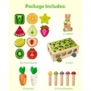 Coogam Montessori Fine Motor Toys for Baby Toddler, Wooden Shape Sorter Carrot Harvest Game for 2 3 4 Year Old
