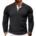 thumbnail image 1 of Camiseta Henley de Larga para Hombre, Informal, con Botones, Suave, Elástica, Básica, con Diseño de Gofre, para Otoño. Negro S, 1 of 6