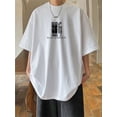 thumbnail image 2 of Camiseta de algodón para hombre, talla regular, 100 % tejido de punto grueso, cuello redondo, manga corta, estilo hip hop, corte holgado para todas las estaciones, estampado en caliente, largo regular, 2 of 6