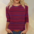 thumbnail image 2 of LWavelet Crew Neck Ombre Stripe Blouse Womens Plus Size 3/4 Sleeve Soft Loose Fit Versatile Top Wine 4XL, 2 of 5