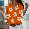 thumbnail image 3 of Chemises pour Femmes, Chandail en Molleton pour Femmes, Manches Longues Décontracté Régulier Série Orange Imprimé Col à Revers Chemise Boutonnée, Chandails en Molleton pour Femmes, Manches 3/4 pour Femmes, 3 of 4
