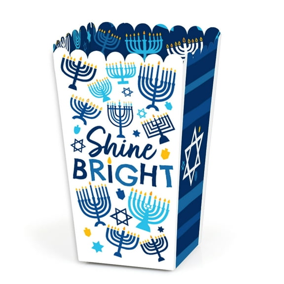Big Dot of Happiness Hanukkah Menorah - Chanukah Holiday Party Favor Popcorn Treat Boxes - Set of 12