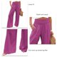 thumbnail image 4 of Pantalones de mujer de color puro para uso diario, citas o playa - Pantalones anchos elásticos de cintura alta de color rojo rosa, talla L, 4 of 5