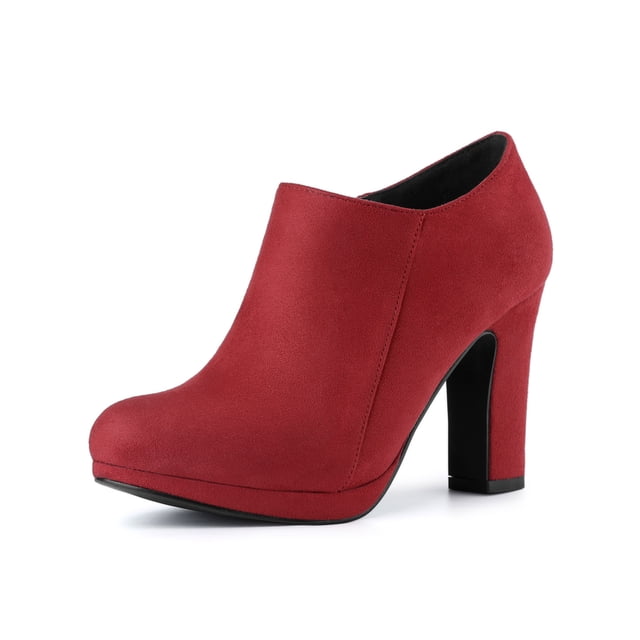 Unique Bargains Women's Solid Color Rounded Toe Block Heel Ankle Booties