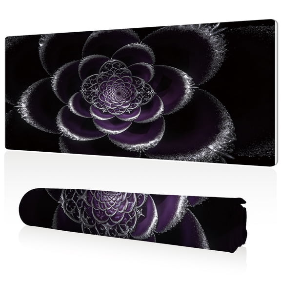 LIVEKEY XXL Mouse Pad Purple Fractal Flower Design Non Slip Durable Easy Clean Stitched Edge Full Desk Coverage for Gaming and Office