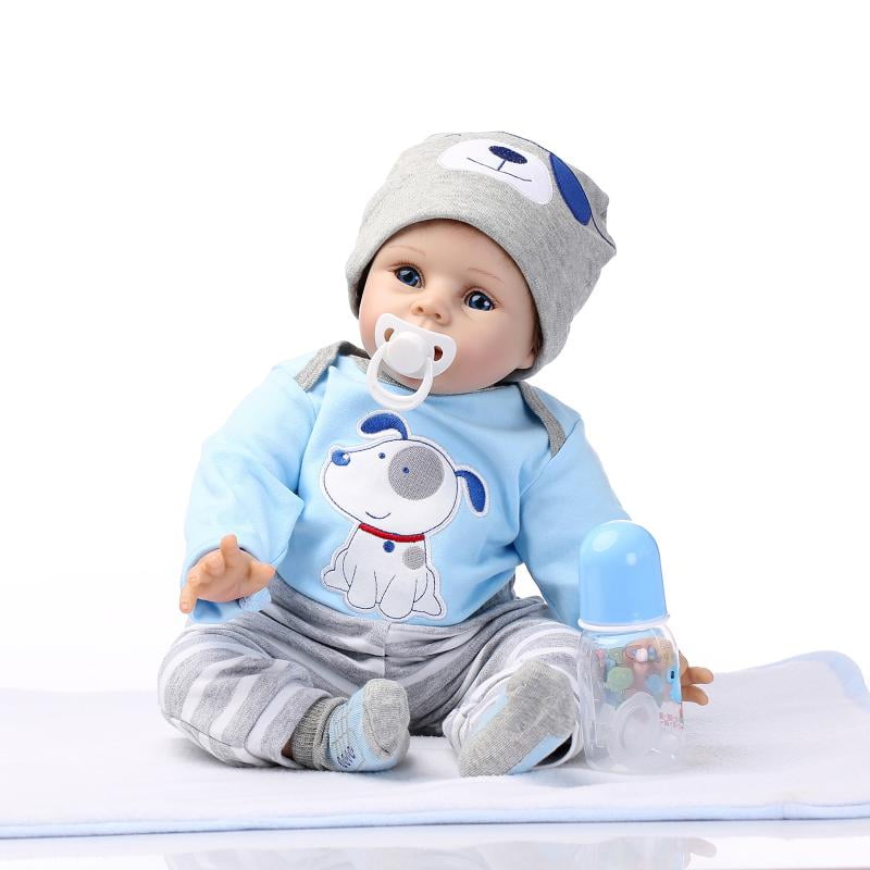 Details about   Reborn Boy Doll Soft Viny 18 inch magnetic pacifier milk bottle eye color choose 