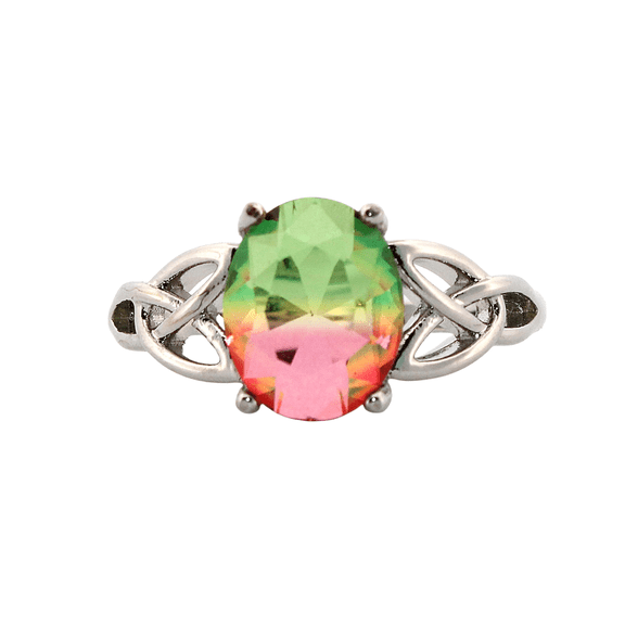 Oval Watermelon Tourmaline Silver Ring, Size 8