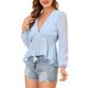 thumbnail image 4 of INSPIRAR CHIC Blusa de Manga Larga Suiza con Escote en V Profundo y Cuerda para Mujeres XS Azul Claro, 4 of 8