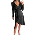 thumbnail image 1 of Pompotops Robe Longue à Manches Longues Amincissante Unie Décontractée Aguichant pour Femmes, 1 of 7