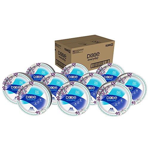 Dixie Everyday Paper Plates, 8 1/2", 480 Count, 10 Packs of 48 Plates, Lunch or Light Dinner Size Printed Disposable Plates