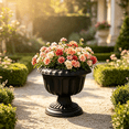 thumbnail image 6 of KFUIRDE Garden Decorative Planter European Style Vintage Hydroponic Flower Pot, Plastic Plant Pot with Tray for Indoor Outdoor Balcony Garden Home Decor, Modern Rustic Decor, Black, 6 of 7