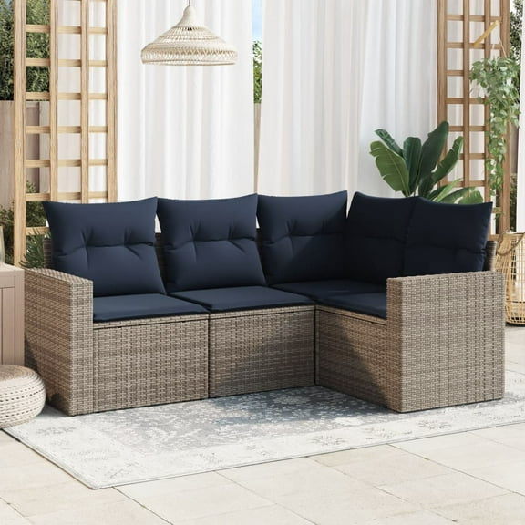 vidaXL 4 Piece Patio Sofa Set with Cushions Gray Poly Rattan