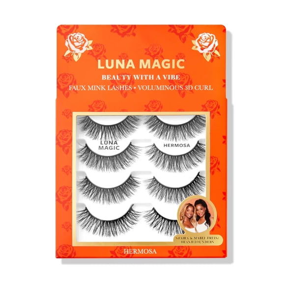 LUNA MAGIC Faux Mink False Eyelashes, Hermosa, Black, 4 Pair