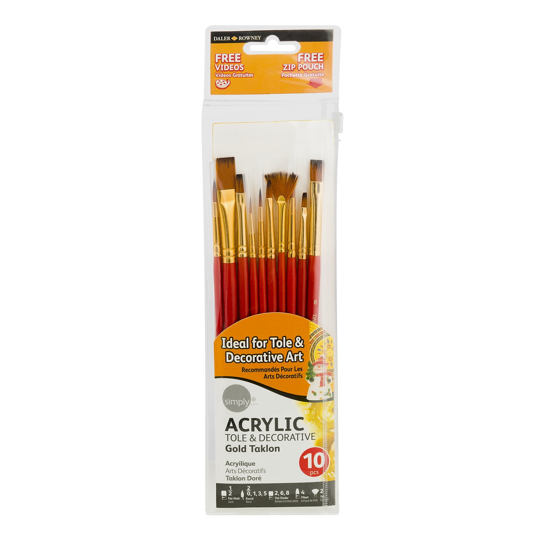 Daler-Rowney Assorted Shape Synthetic Bristle Art Brushes (10 Pieces)