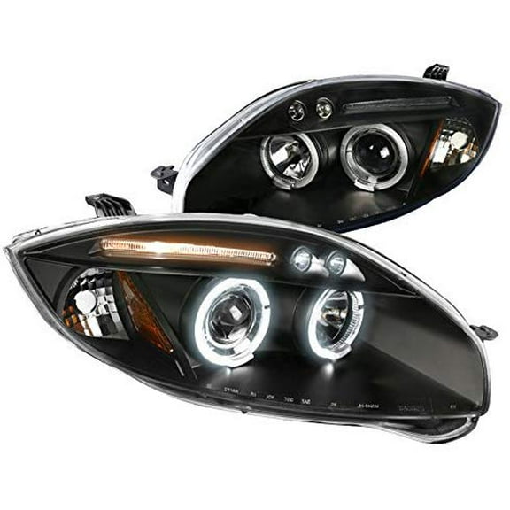 Dual LED Halo Projector Headlight In Black Housing Clear Lens Made For And Compatible With 2006 - 2011 Mitsubishi Eclipse 06 07 08 09 10 11