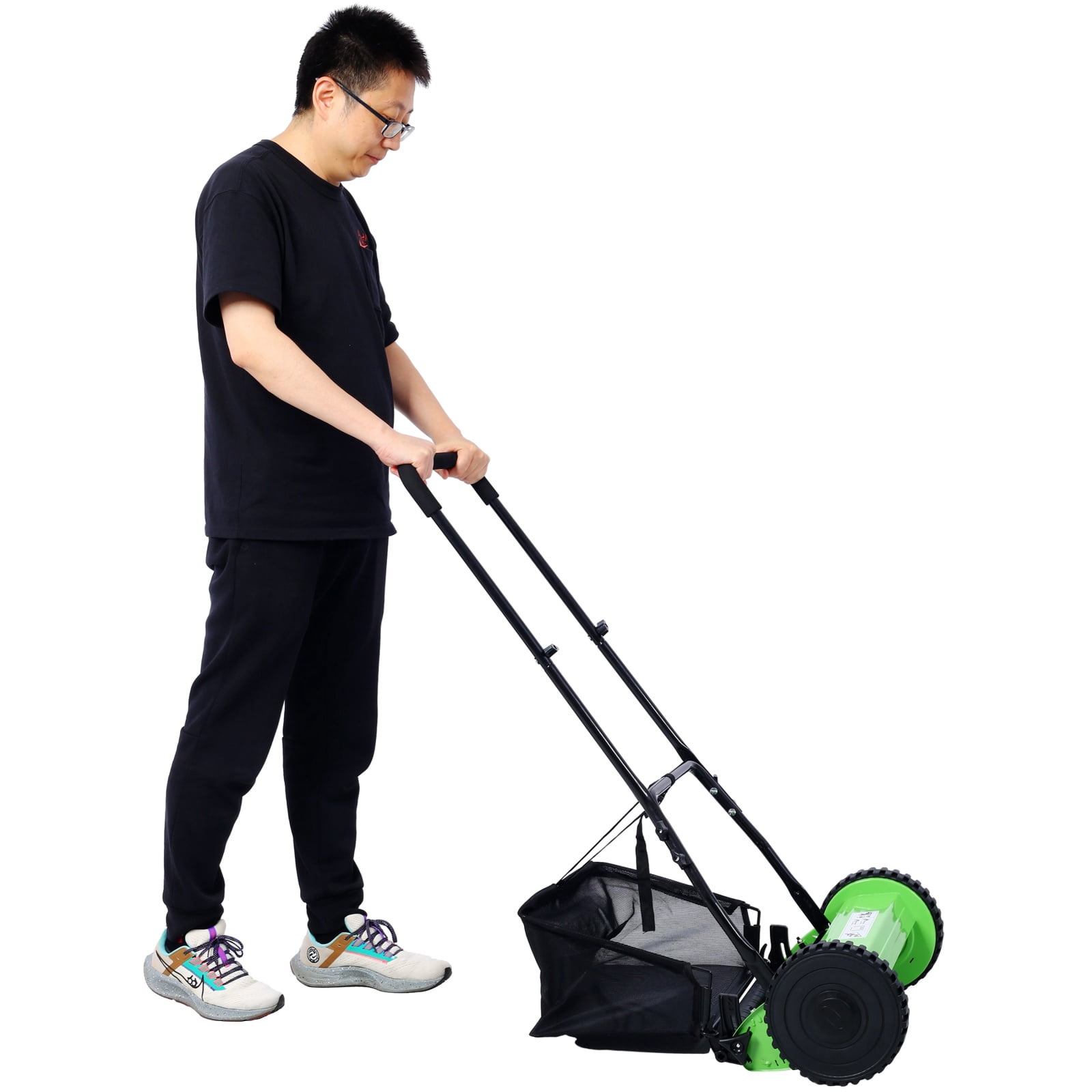 14" 5-Blade Push Reel Lawn Mower with Grass Catcher - Manual Eco-Friendly Lawn Mower
